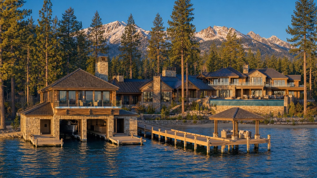 Mountain-modern lakefront estate on the Nevada shore of Lake Tahoe
